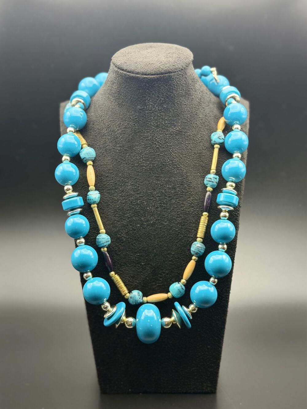 2 vintage beaded necklaces 1980's charm blue summer Napier